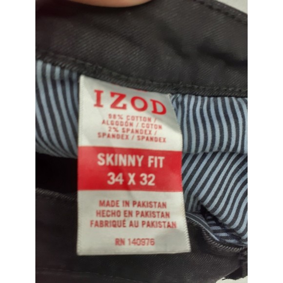 IZOD Men's Size 34x32 Black Denim Jean Slim Fit Straight Leg Jeans Zipper - Picture 3 of 7